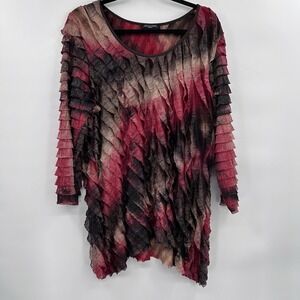 Notations Womens Artsy Asymmetrical Top Size 3X Red Stretch Fairy Whimsigoth